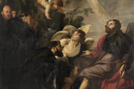 Heilige Augustinus van Hippo wast de voeten van Christus