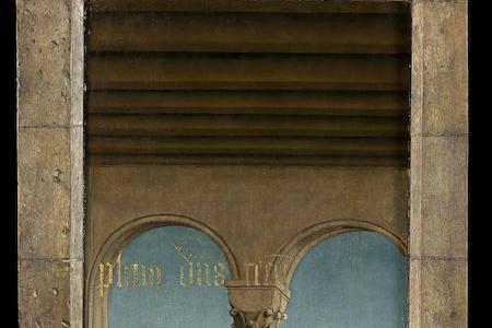 het Lam Gods: Paneel met De Sibille van Erythrea en interieur met zicht op de stad