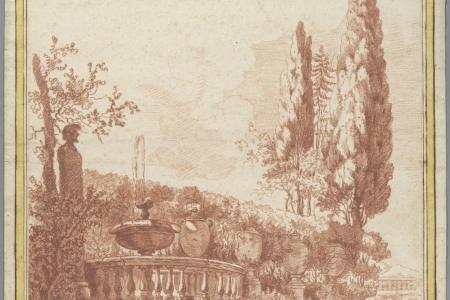 Hoekje van een tuin met fontein in Rome