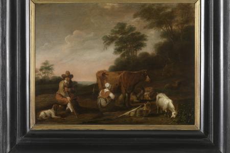 Landschap met herder en melkmeid