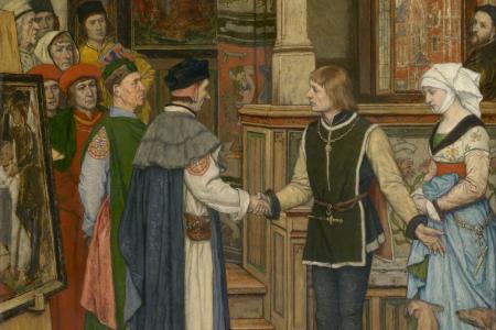 De magistraten bezoeken het atelier van Jan van Eyck