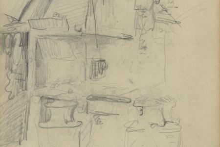 Smidse met twee figuren (recto)