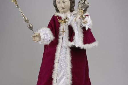 Arnold II Cleersnijders (1707-1783), Onze-Lieve-Vrouw-Presentatie met zilveren kroontjes en scepter, 17de eeuw, gepolychromeerd hout, zilver