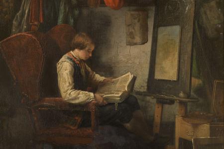 Jonge kunstenaar in atelier