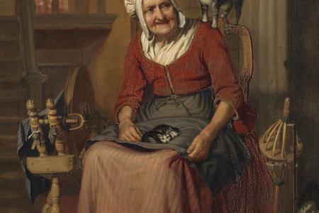 Oude vrouw met haar katten