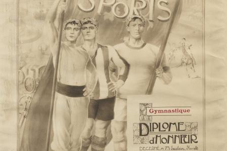 Edmont De Maertelaere (1876-1938), vervaardiger, Sté Ame, drukker, Diploma Wereldtentoonstelling Gent 1913 - Gymnastique Diplôme d' Honneur à Excelsior Hasselt, 1913, heliogravure