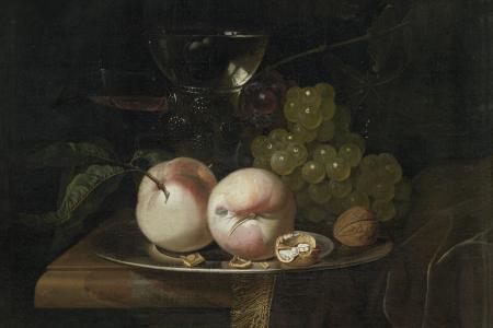 Stilleven met fruit en een wijnglas