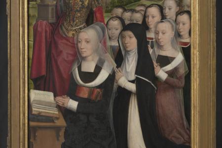 Barbara van Vlaenderbergh met haar dochters en patroonheilige