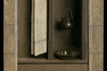 het Lam Gods: Interieur van de kamer met waskom