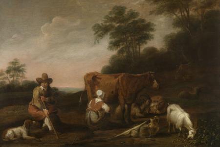 Landschap met herder en melkmeid