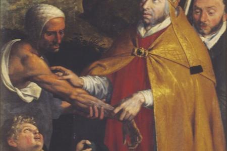 Heilige Eligius van Noyon predikt in Antwerpen