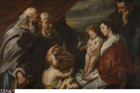 De Heilige familie met Elisabeth  Zacharias en Johannes