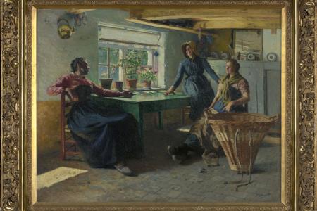 Interieur met vissersvrouwen