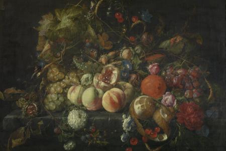 Stilleven met bloemen en vruchten