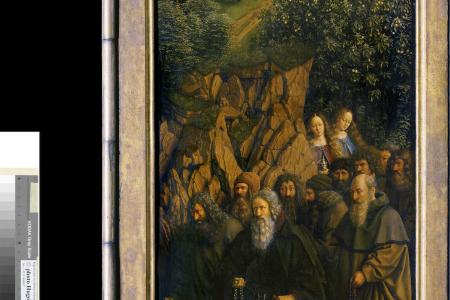 het Lam Gods voor restauratie: Paneel De Kluizenaars