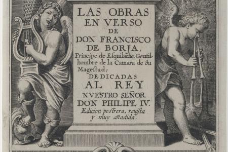 Titelblad van : Augustinus Mascardus Silvarum libri IV en van las Obras de don Francisco de Borja Antverpiae ex officina Plantiniana In4°