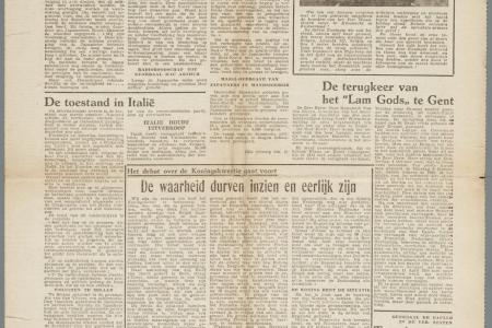 Archieffoto Lam Godsretabel: Krantenartikel De Gazet 30 augustus 1945