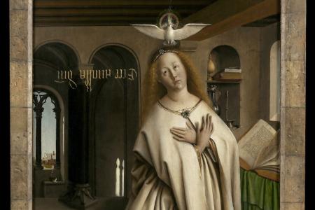 het Lam Gods: Paneel met De Profeet Micheas en Maria die de boodschap ontvangt van de Engel Gabriël