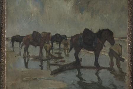 Paardenvissers op het strand