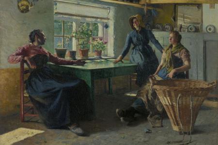 Interieur met vissersvrouwen