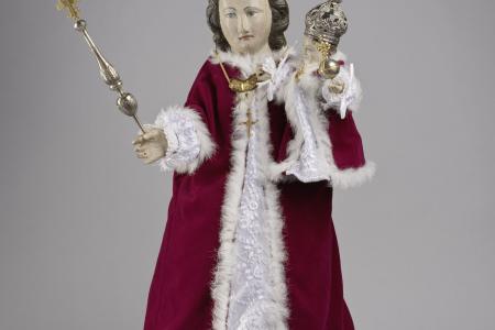 Arnold II Cleersnijders (1707-1783), Onze-Lieve-Vrouw-Presentatie met zilveren kroontjes en scepter, 17de eeuw, gepolychromeerd hout, zilver