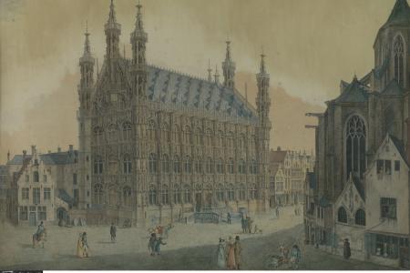 Gezicht op het Leuvense stadhuis in 1818