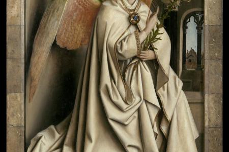 het Lam Gods: De Engel Gabriël brengt de Boodschap aan Maria