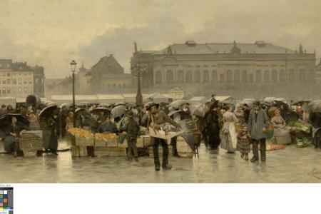 De markt voor de schouwburg in Antwerpen