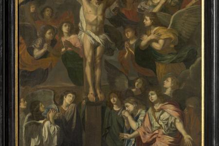 Christus aan het kruis omringd door engelen