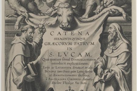 Titelblad van : Balthasar Corderius  Catena Sexaginta quinque graecorum patrum in S. Lucam. Antverpiae ex officina Plantiniana. Infolio