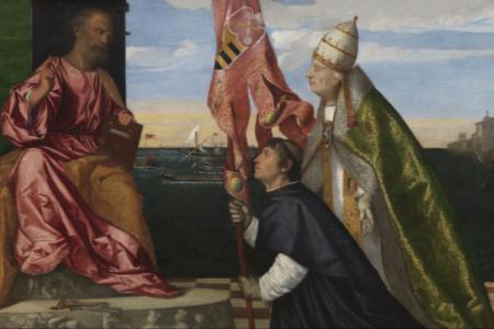 Jacopo Pesaro, paus Alexander VI Borgia en Petrus - Titiaan Jacopo Pesaro, paus Alexander VI Borgia en Petrus